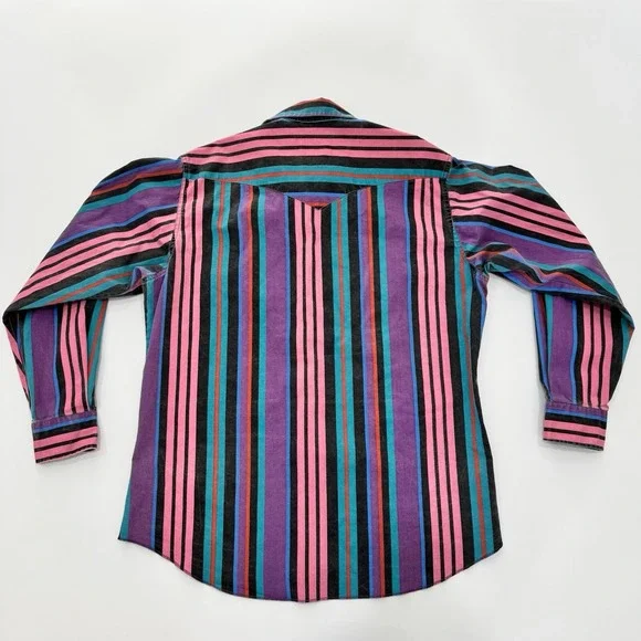 Vtg Wrangler Brushpopper Shirt 17 36 Western Rodeo Cowboy Pink Purple Teal 90s